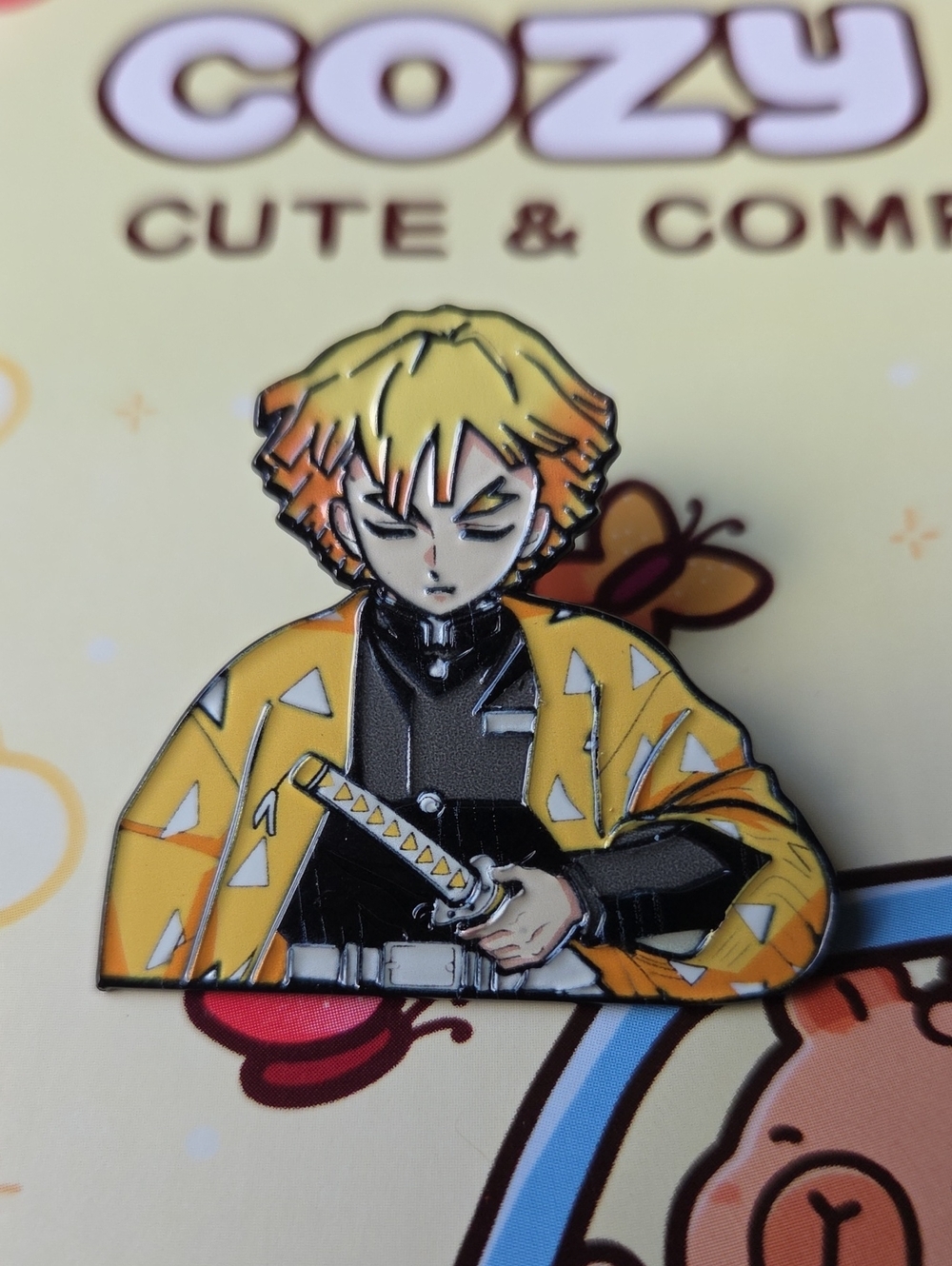 Yellow Anime-Inspired Enamel Pin - Character Cloak Design